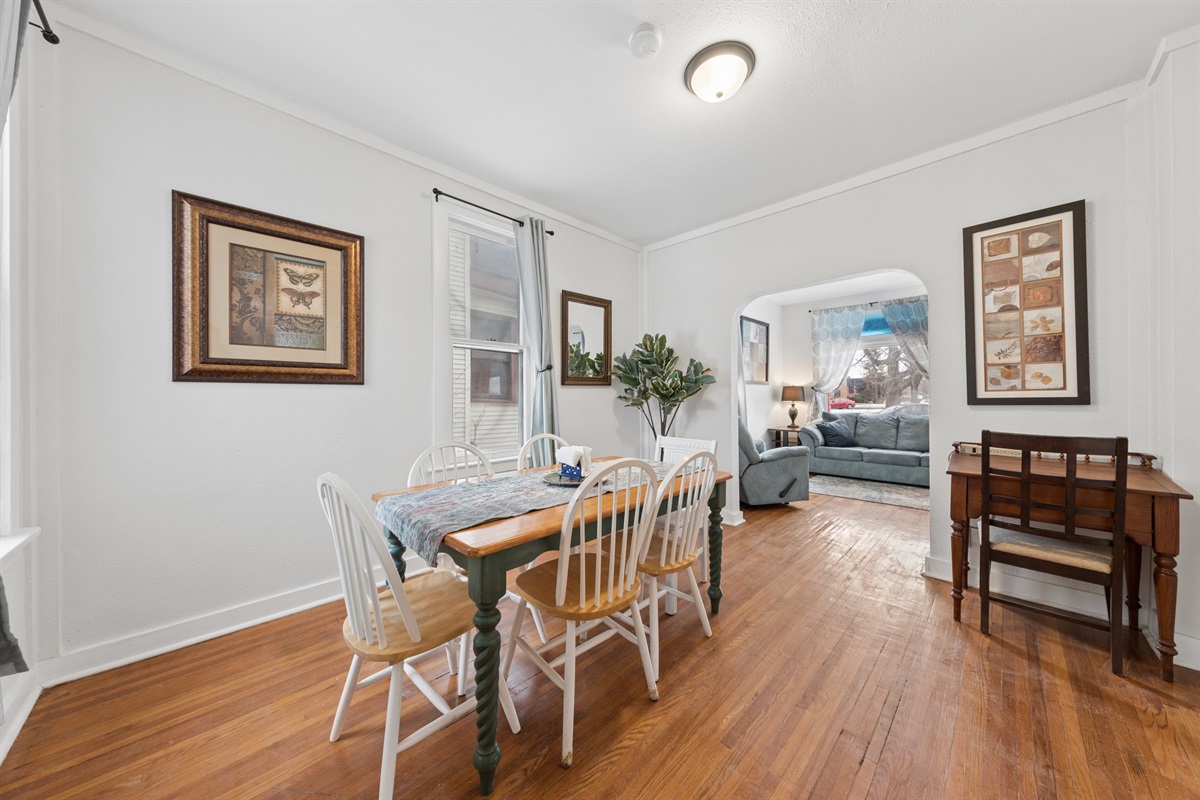 There's a small laptop-friendly workstation in the dining room.