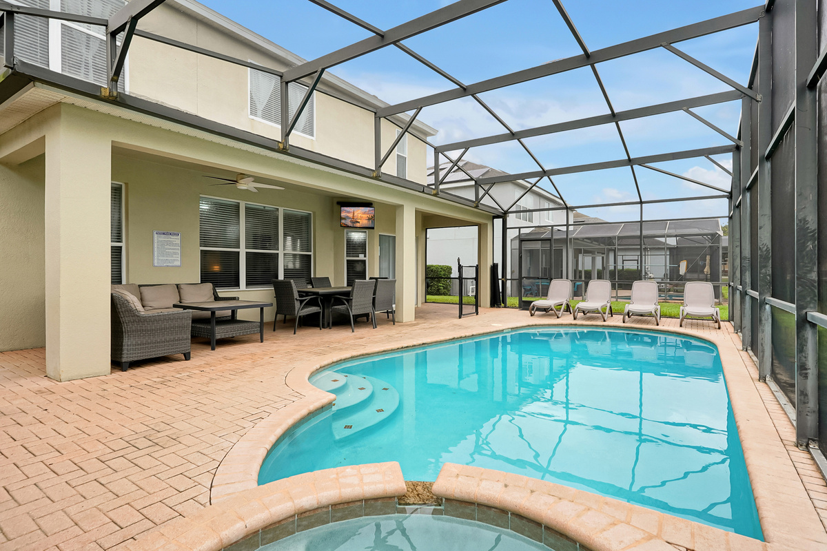 Private screened pool and spa