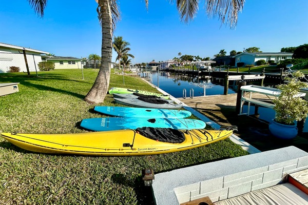 Our fleet includes 3 kayaks, 2 paddle boards, and 2 newly purchased FISHING kayaks!
