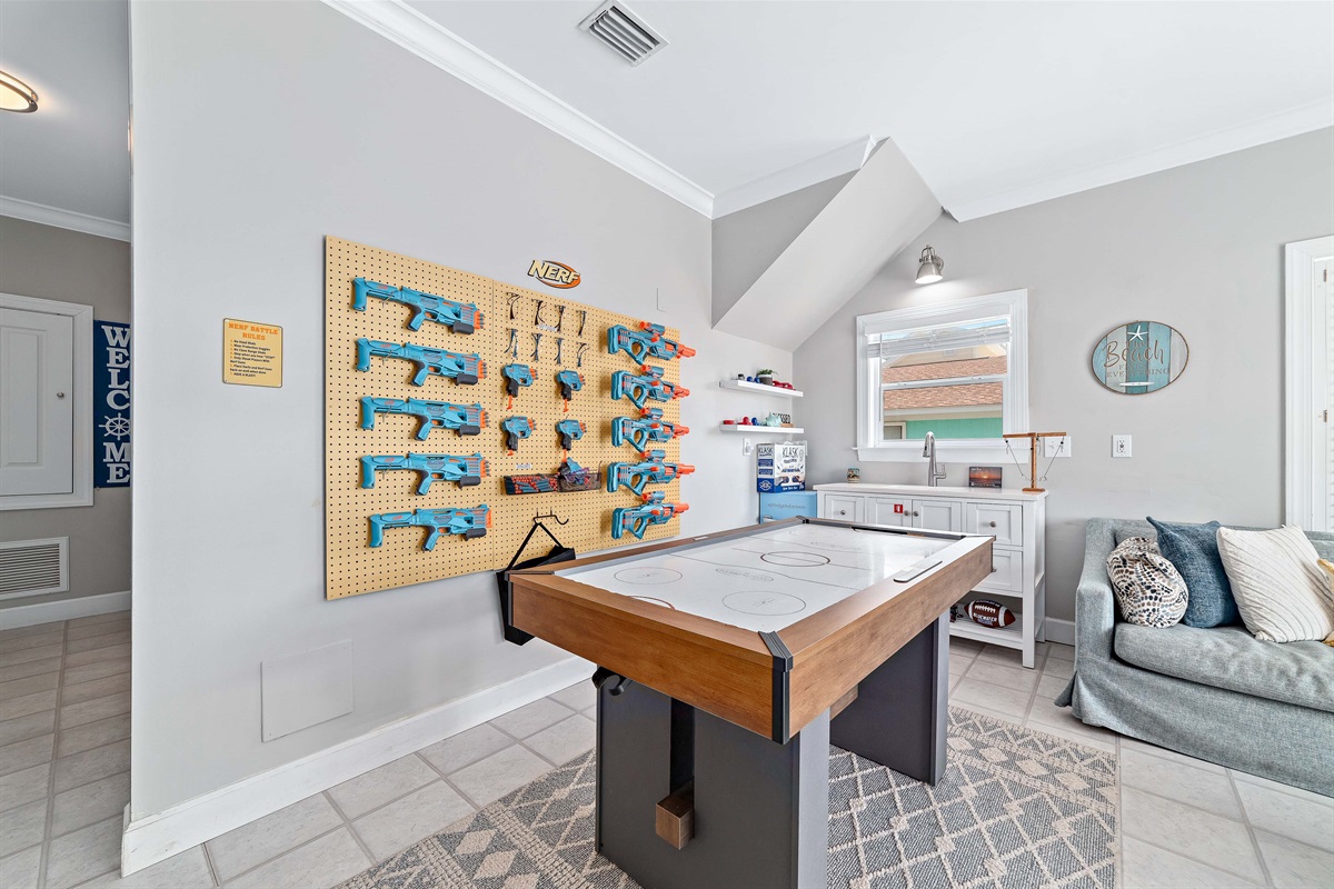 Air Hockey or NERF Battle challenges await!