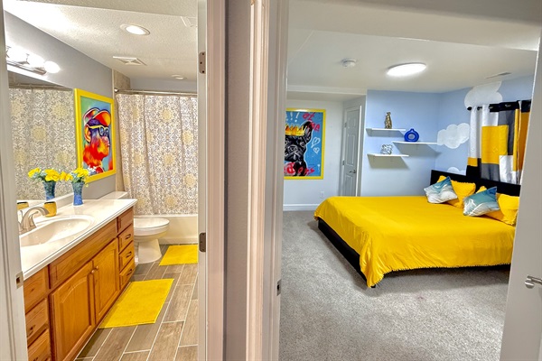 Full Bathroom right beside the queen bed at the Kids zone