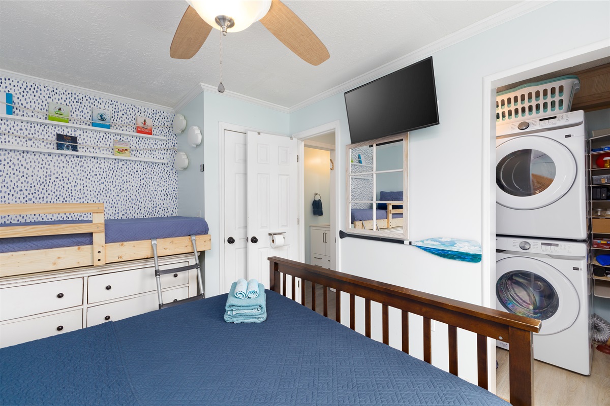 Master bedroom and laundry room views