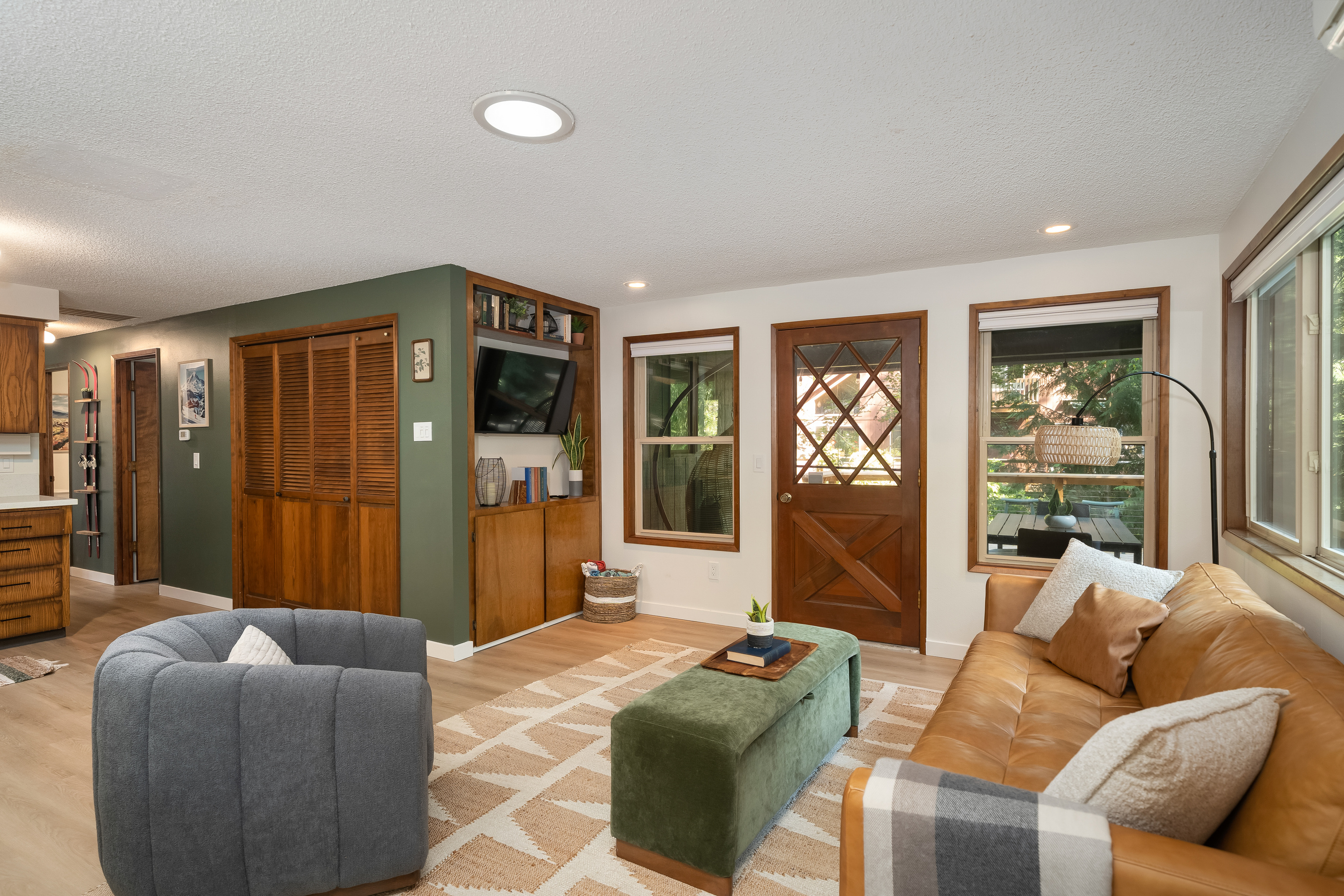 Sink into leather and let the wood-paneled walls set the retro-cabin mood.