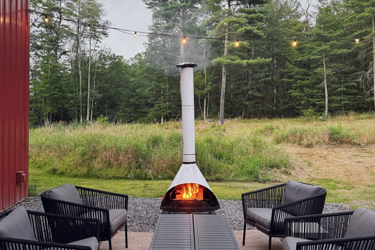 Preway fireplace in the outdoor sitting area.
