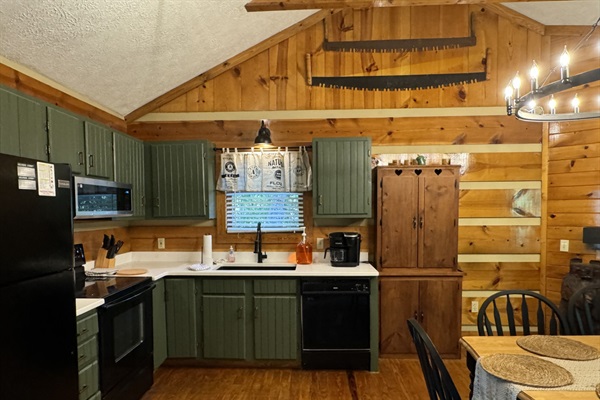 Full kitchen and stocked coffee station