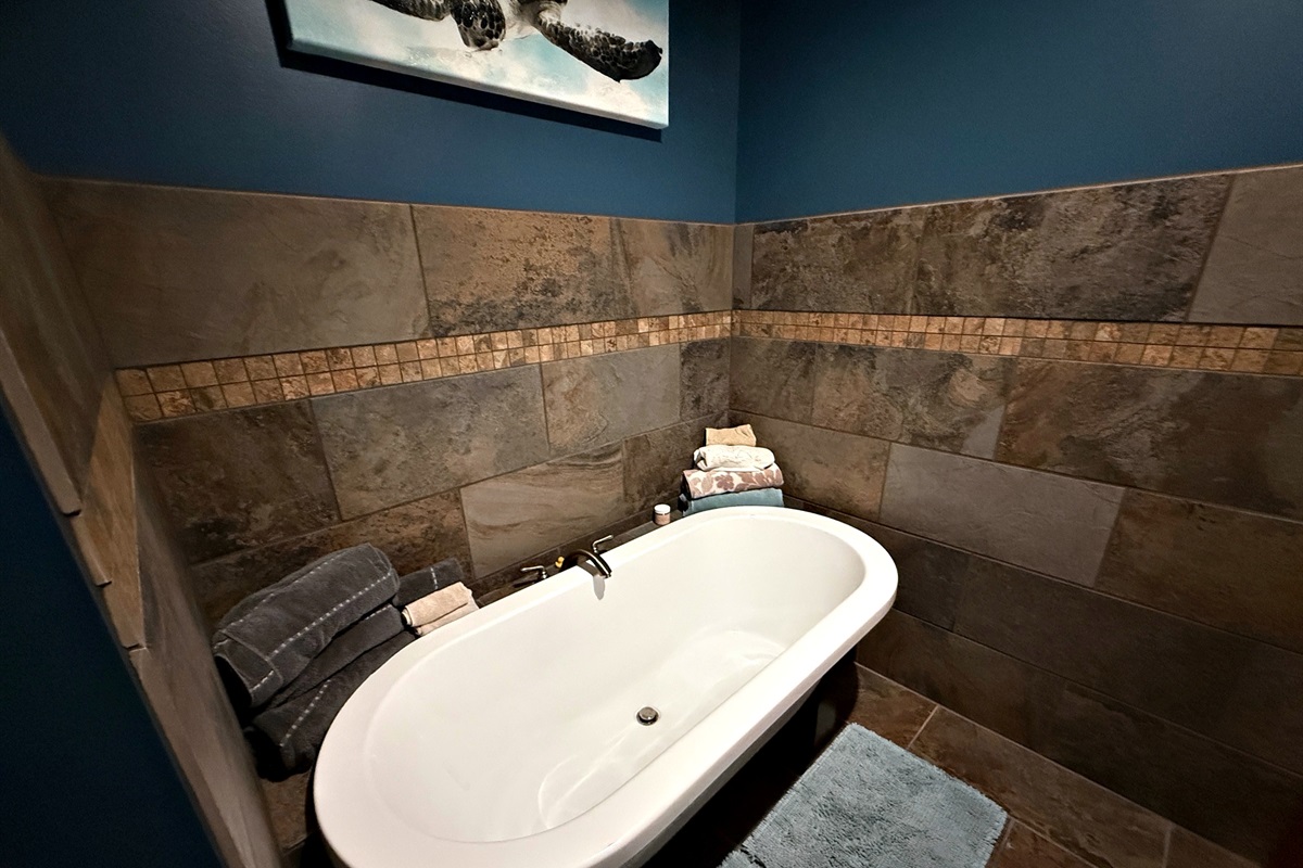 The main bathroom also has a soaking tub.