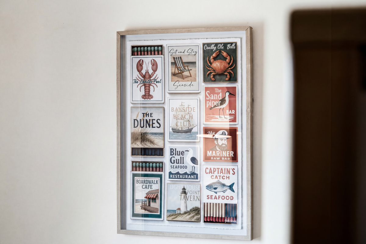 Coastal-inspired wall art adds local charm and character to the home.