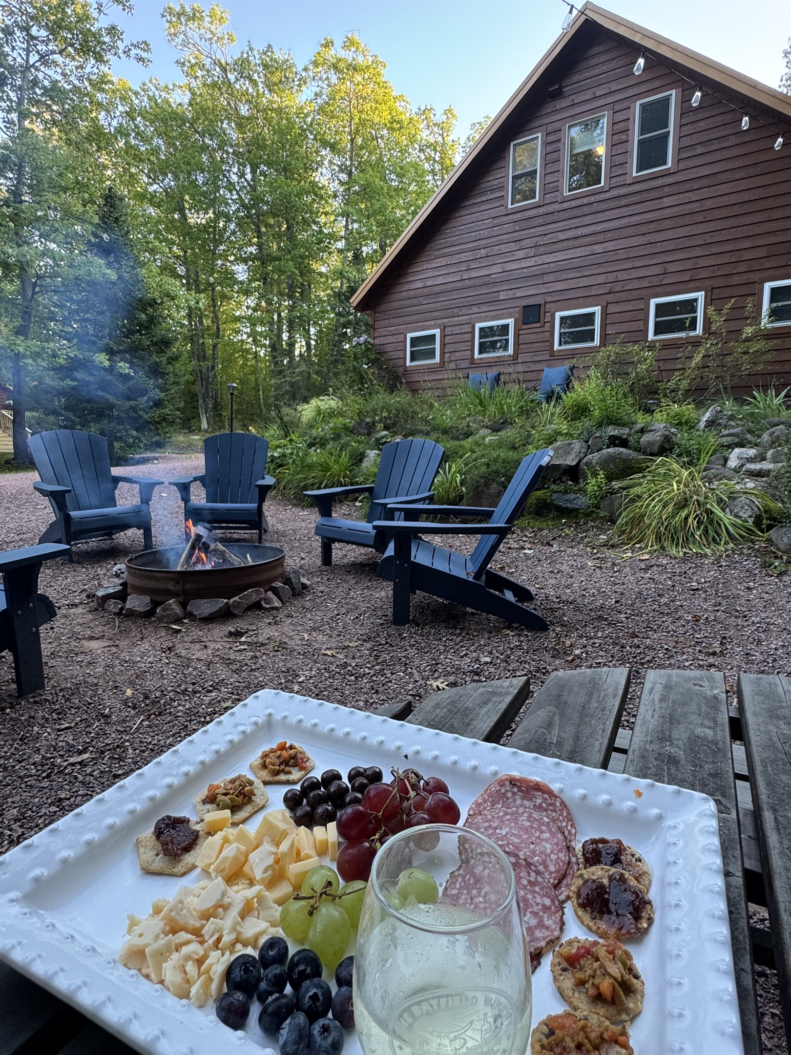 Cozy with a picnic table by the fire pit 