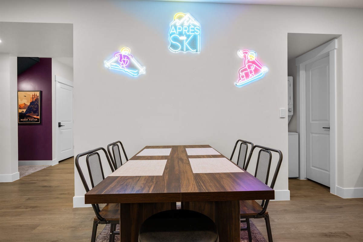 Dining area perfect for family meals or game nights together.