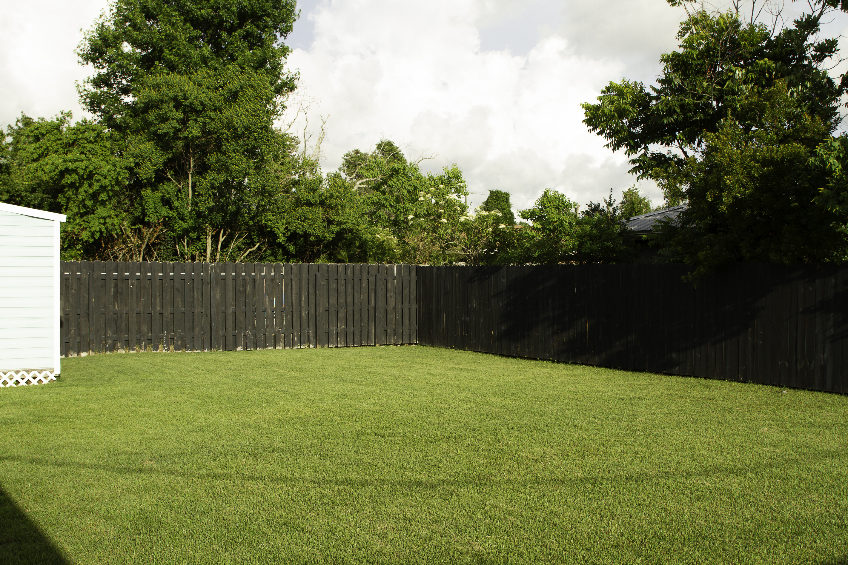A view of the back yard facing the pool fence