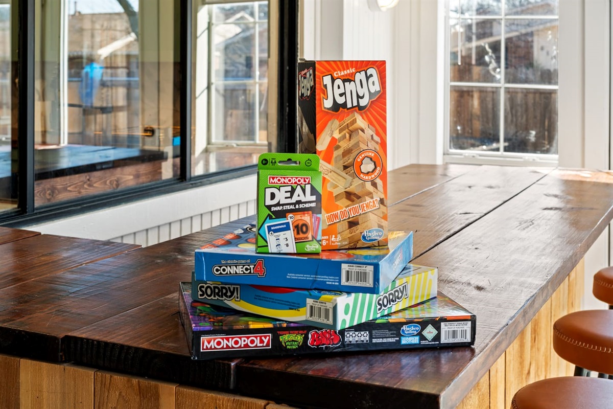 Keep the fun going indoors with classic board games like Jenga and Sorry—perfect for cozy nights or rainy-day entertainment.