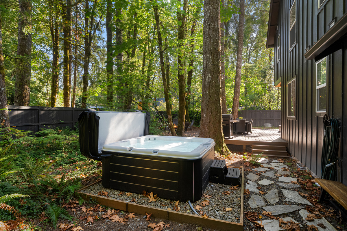 Your private hot tub, just steps from the deck and fire pit.