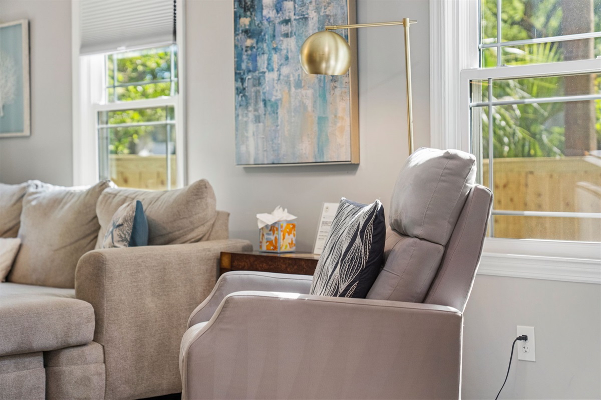 Recliner with Reading Light | IOP Escapes Beach Blessing | 3705 Hartnett Blvd, Isle of Palms, SC