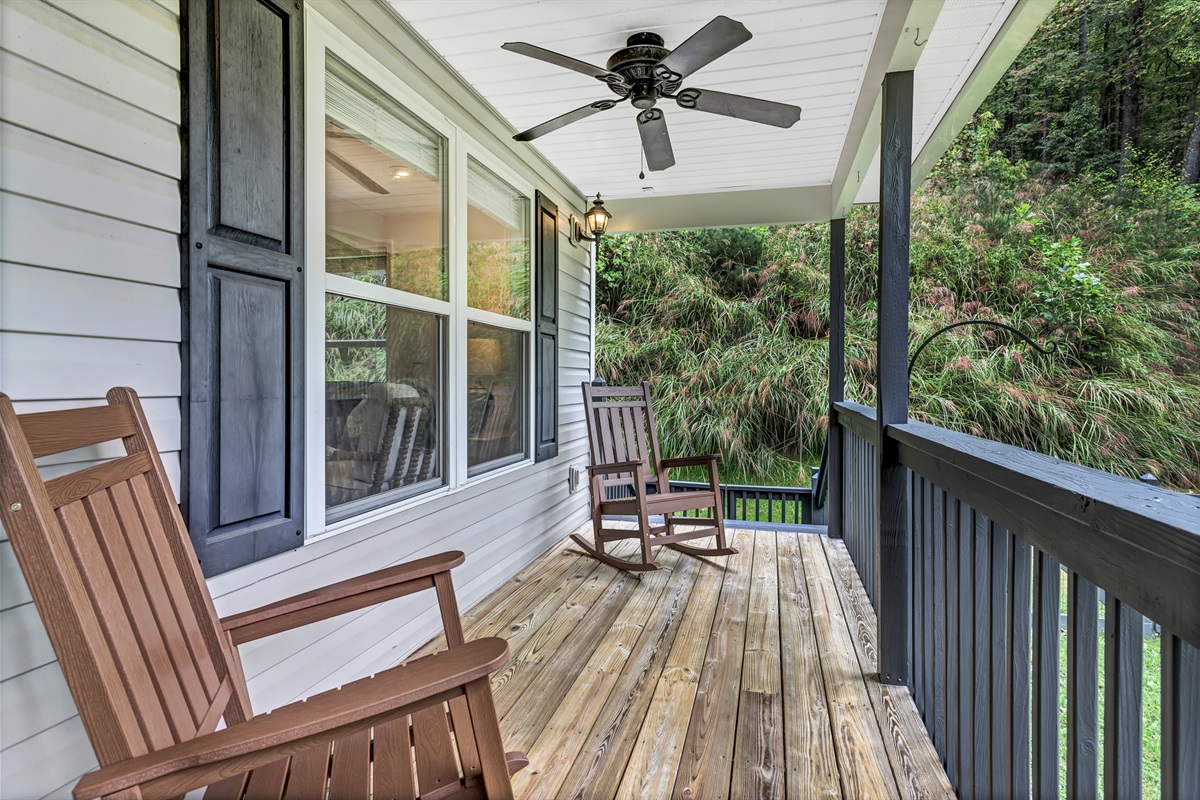 Plenty of seating to enjoy the view from the front porch