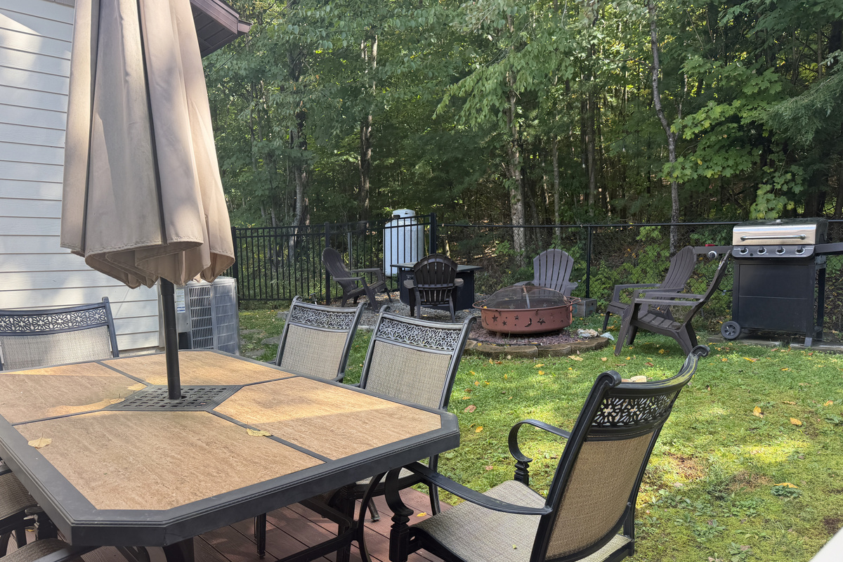 Outdoor dining, grill, gas fire table and fire pit