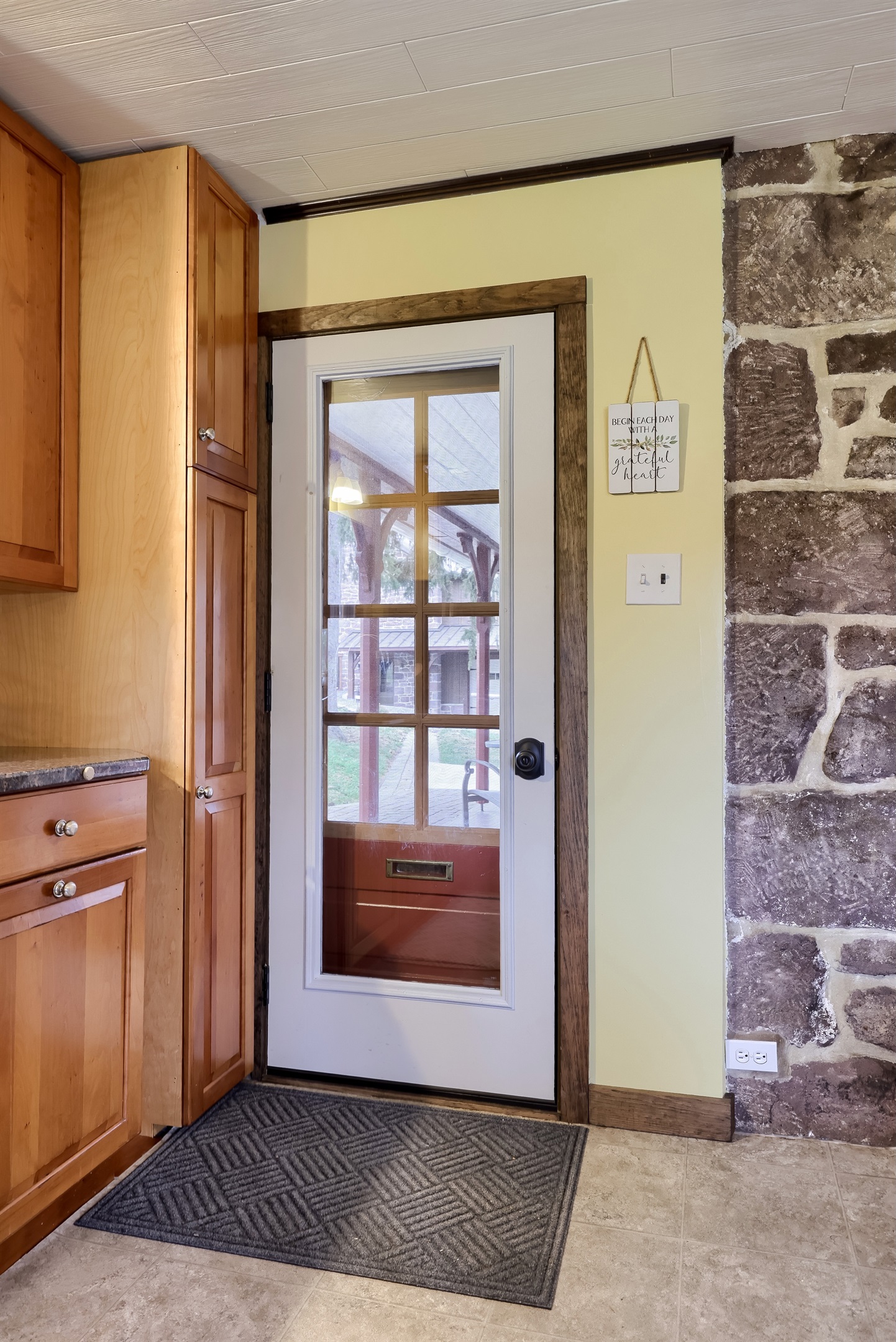 Enter from the outside into the kitchen.