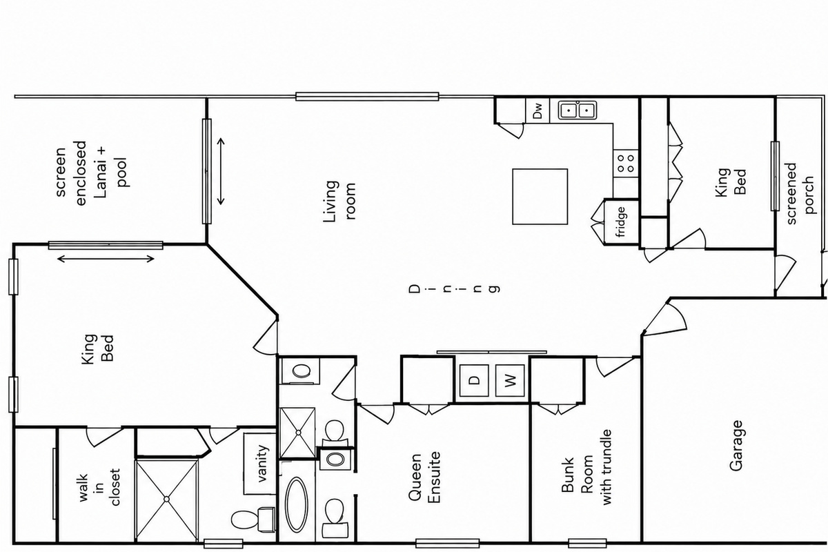 Open and seamless floor plan for the main areas with private bedrooms and bathrooms. 