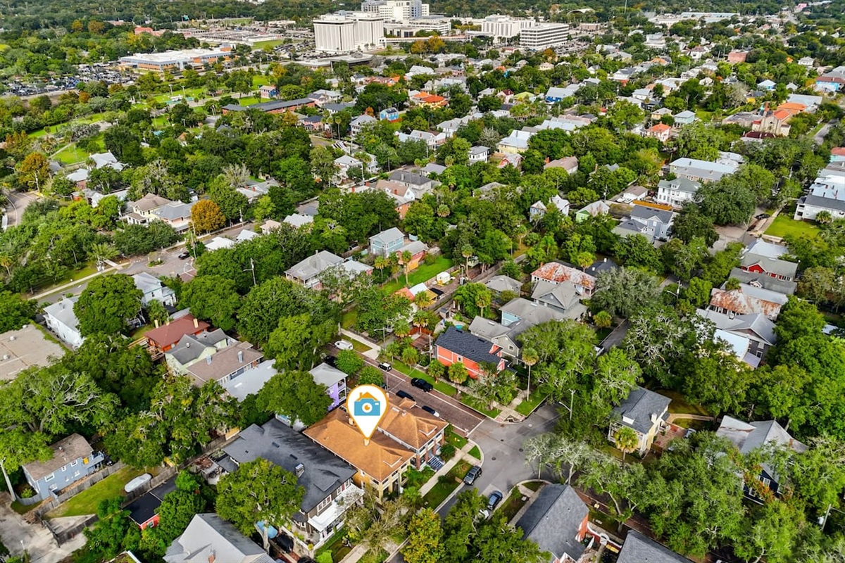 Drone view of where we are located within downtown Springfield