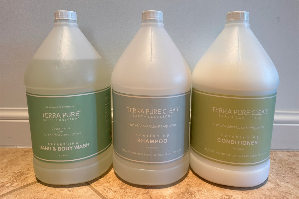 We provide all natural shampoo, conditioner and soaps!