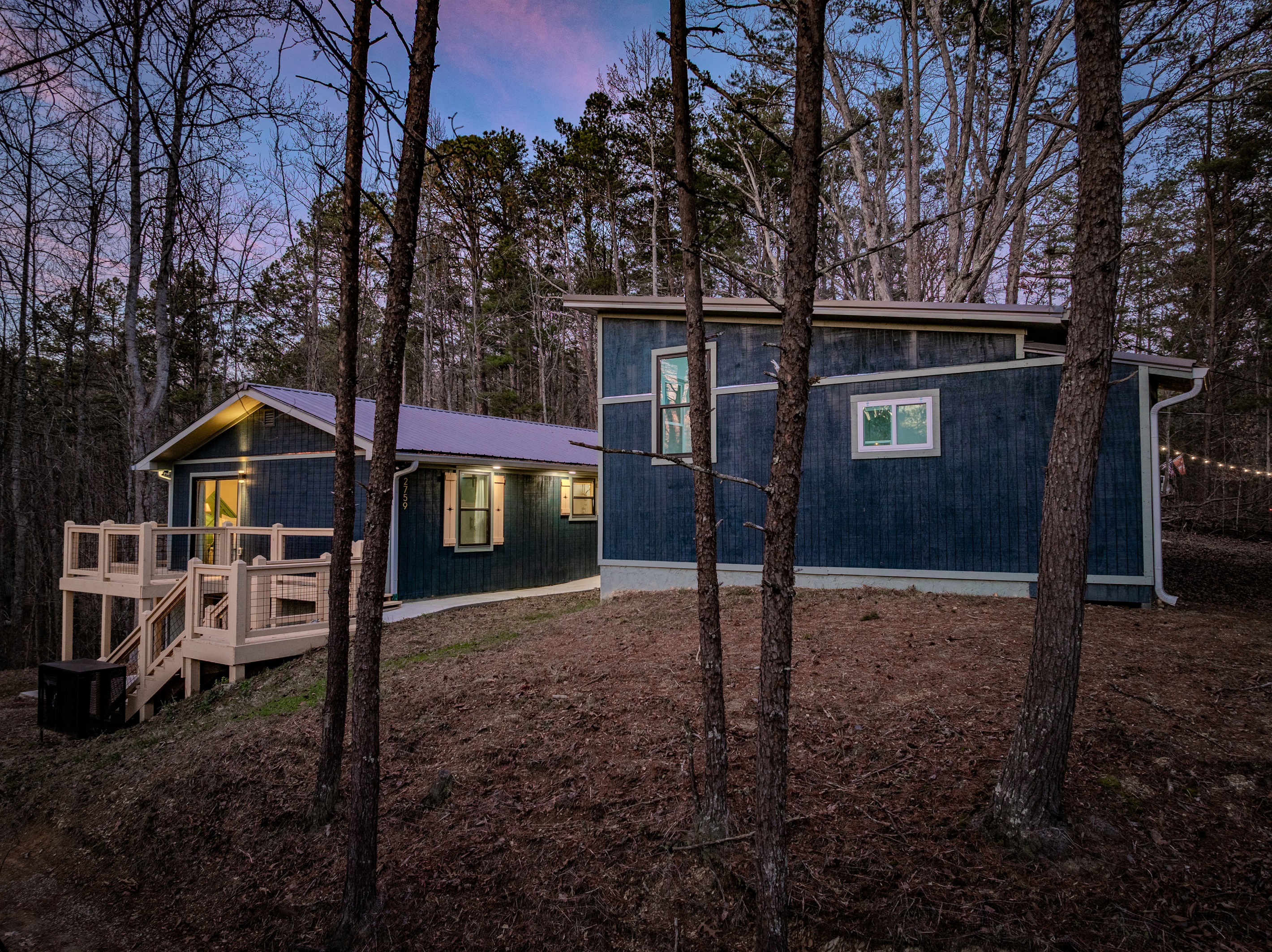 Mid Mod Mountain Bliss is designed for convenience. The gentle slope and walkway make navigating the property simple for all.