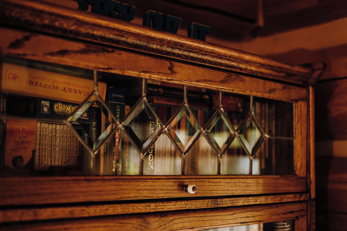 Book selection in the reading nook.