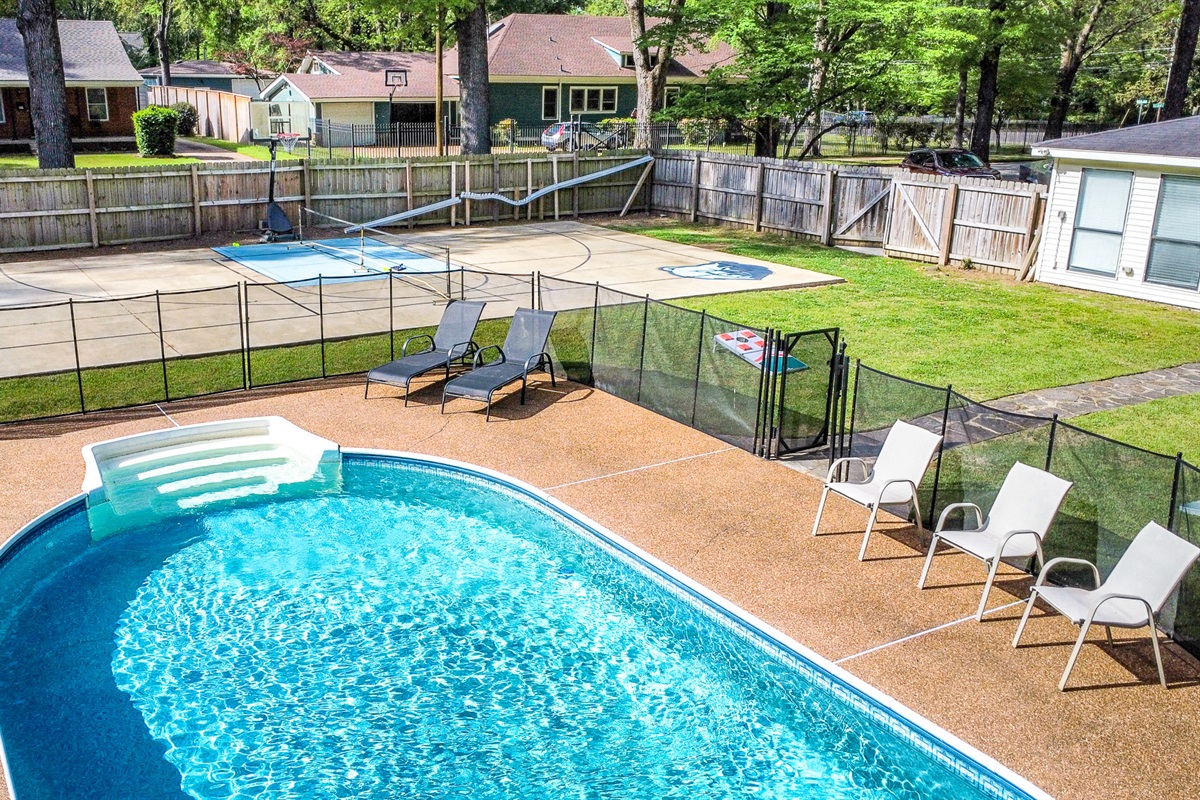 Pool and basketball/pickleball court