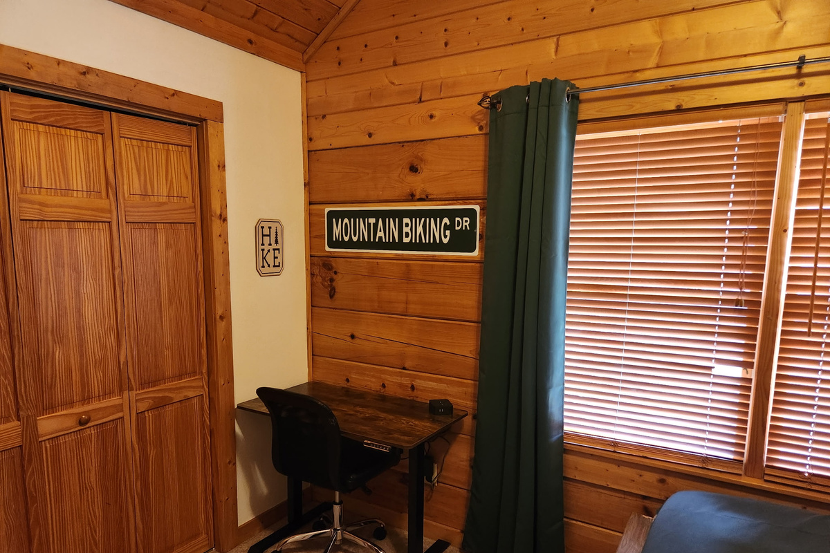 Dedicated desk and work area make it possible to stay connected while still enjoying a mountain getaway.