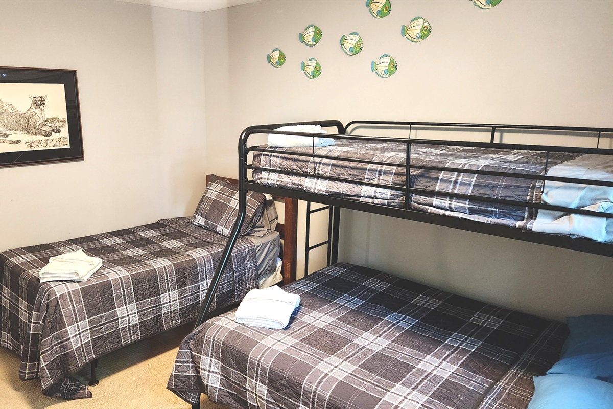 Fish Room - Twin over full bunkbed, and single twin bed