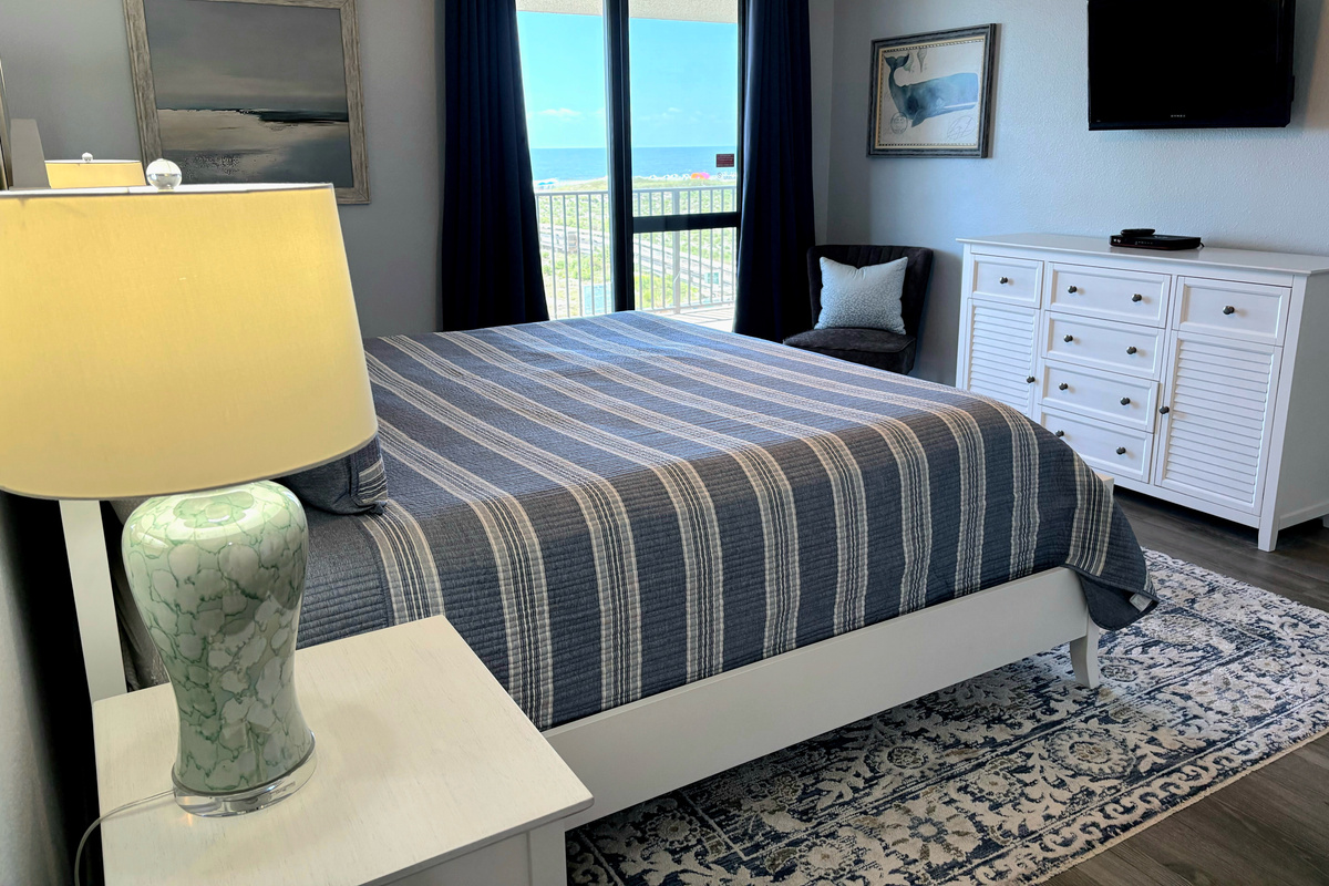 You'll have plenty of storage and a flat screen TV to use. Unpack, and unwind, and enjoy that view!!