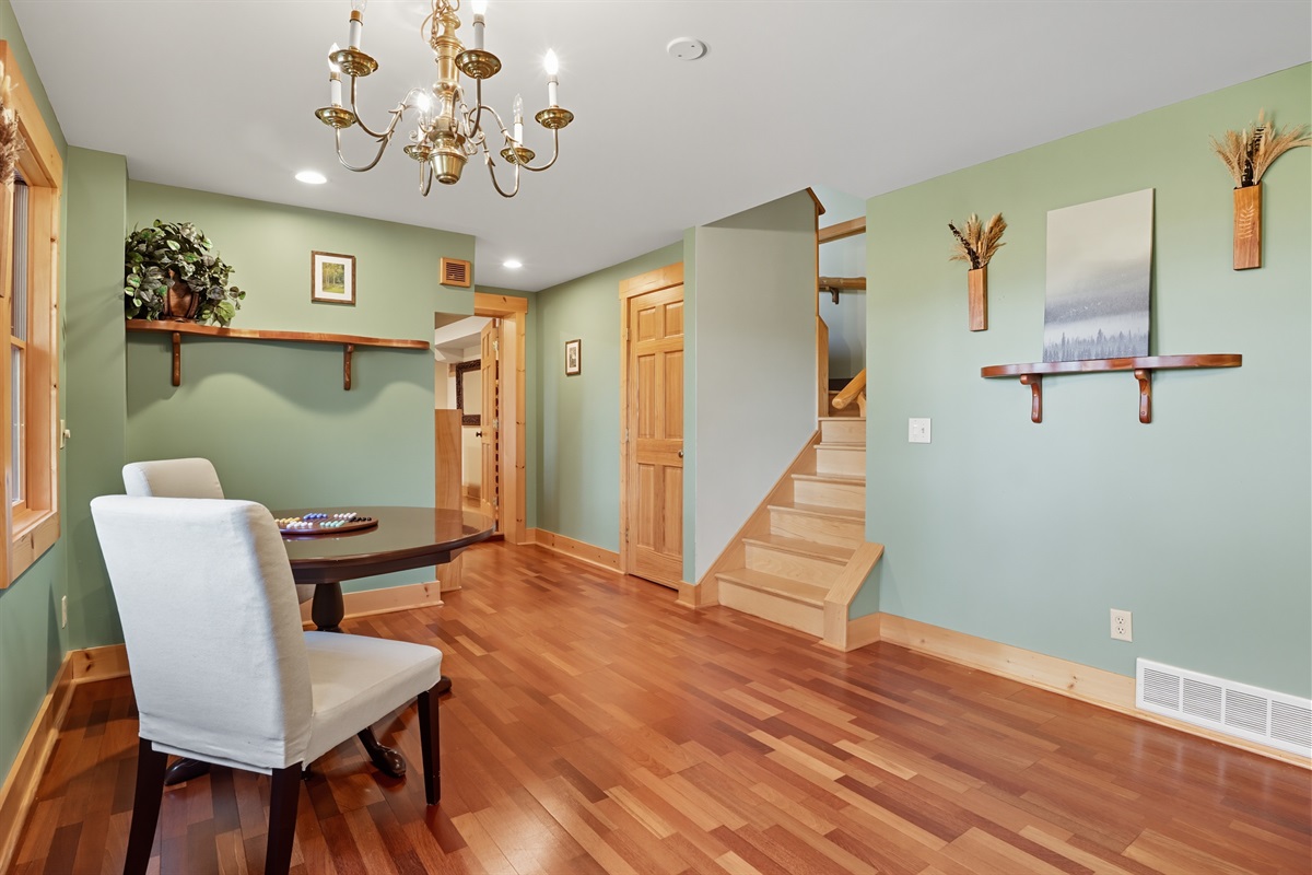 Bright foyer with natural wood accents and easy flow into the main living area.