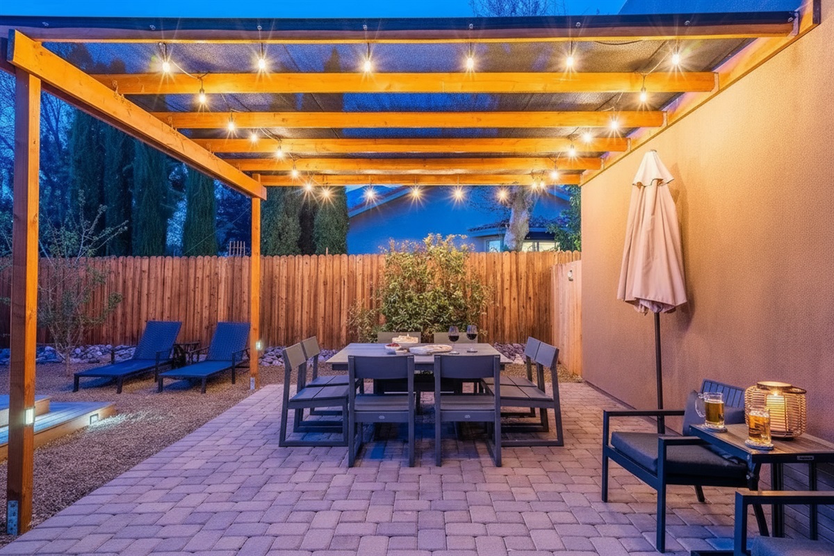 {Patio} Dine alfresco under the stars on the private patio.