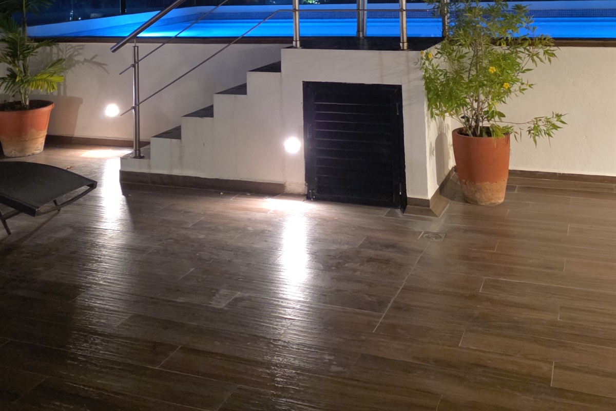 Roof top pool outside your front door.