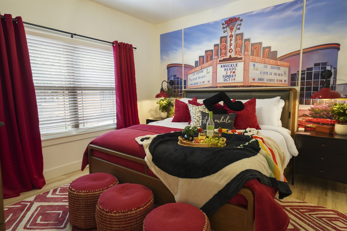 The Music room, with king bed, luxury mattress, pillows and bedding with attached ensuite bathroom