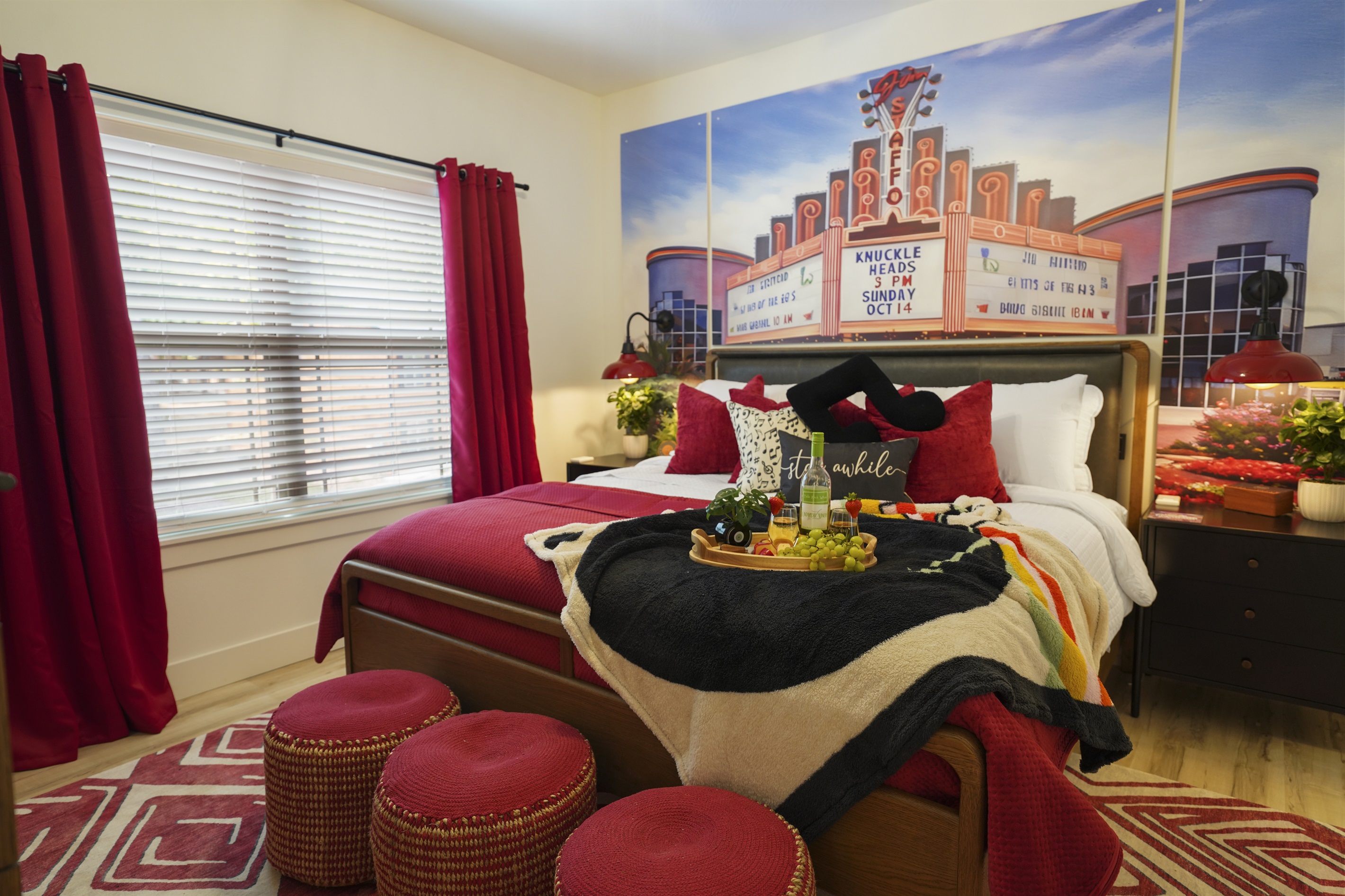The Music room, with king bed, luxury mattress, pillows and bedding with attached ensuite bathroom