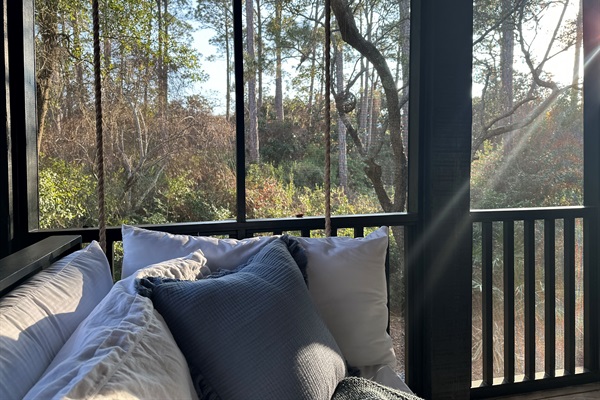 Behind Zee by the Sea, you’ll find a lush, wooded lot filled with a mix of coastal pines, native palms, and natural greenery. 