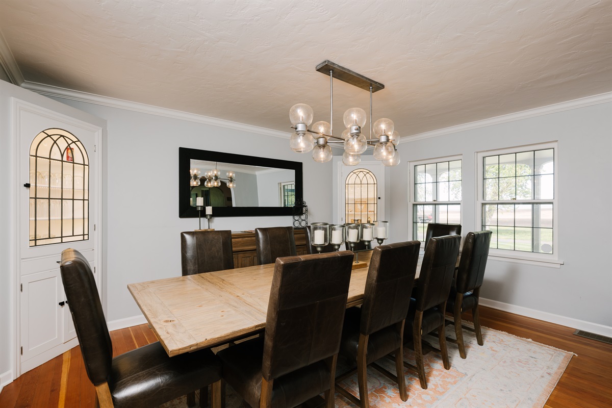 Farmhouse Dining room, hutches w/extra glassware. 