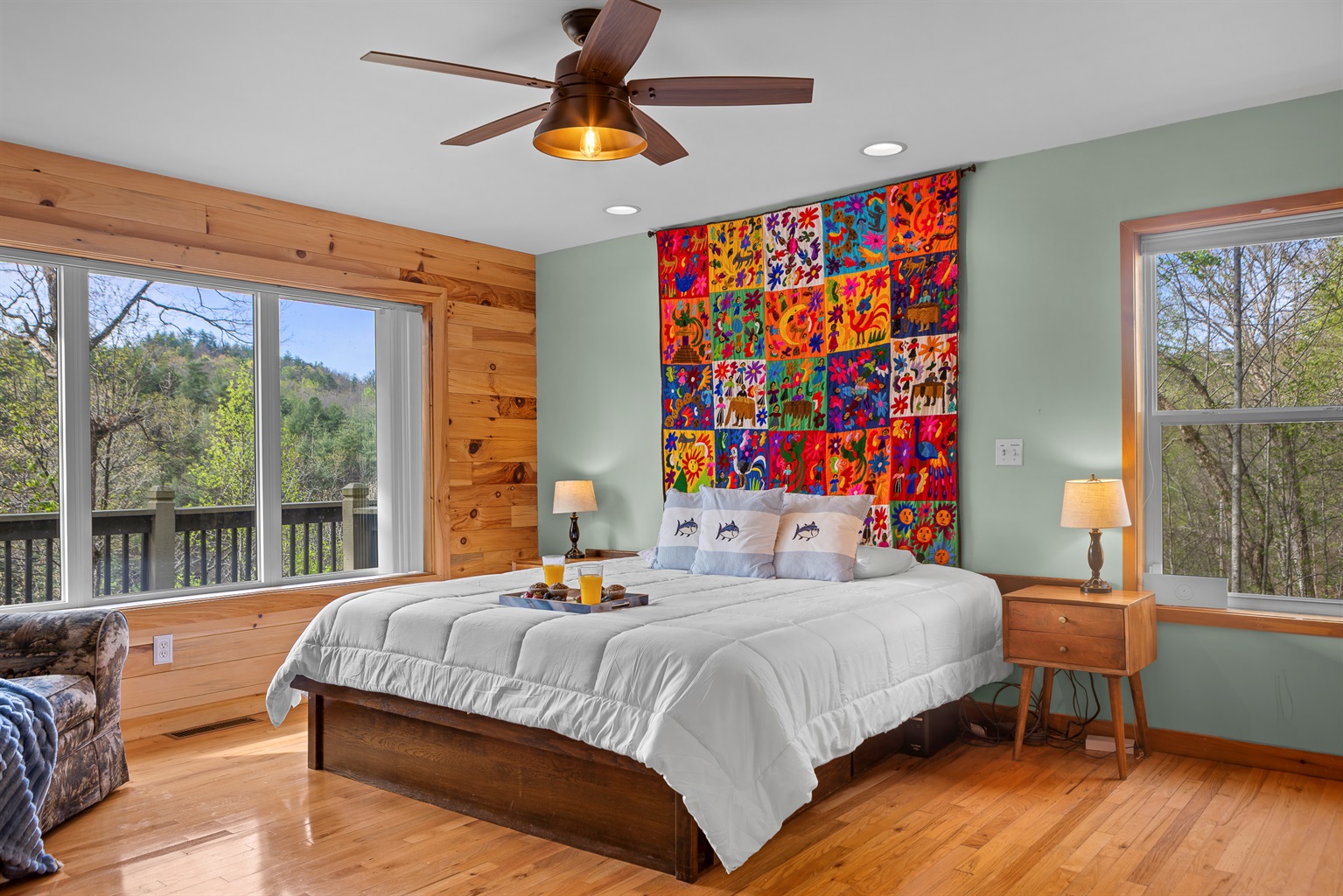 King Bedroom 2: Bright and vibrant room with stunning nature views and artisanal decor!