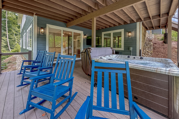 Lower level deck lake view and hot tub