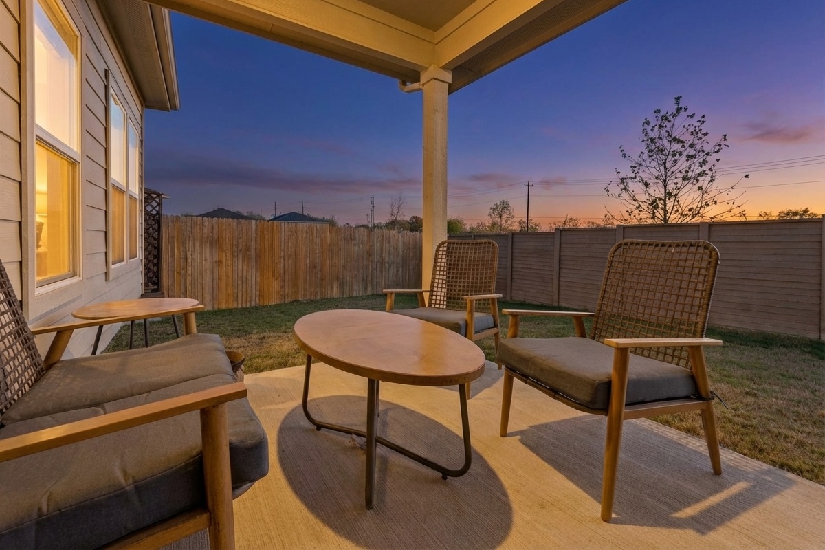 The rear porch is the perfect place to relax with a glass of something cold at the end of a long busy day 
