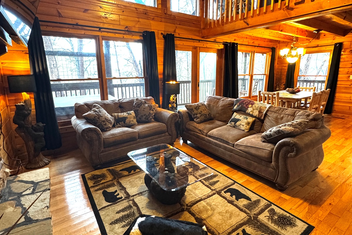Open living, dining and kitchen.