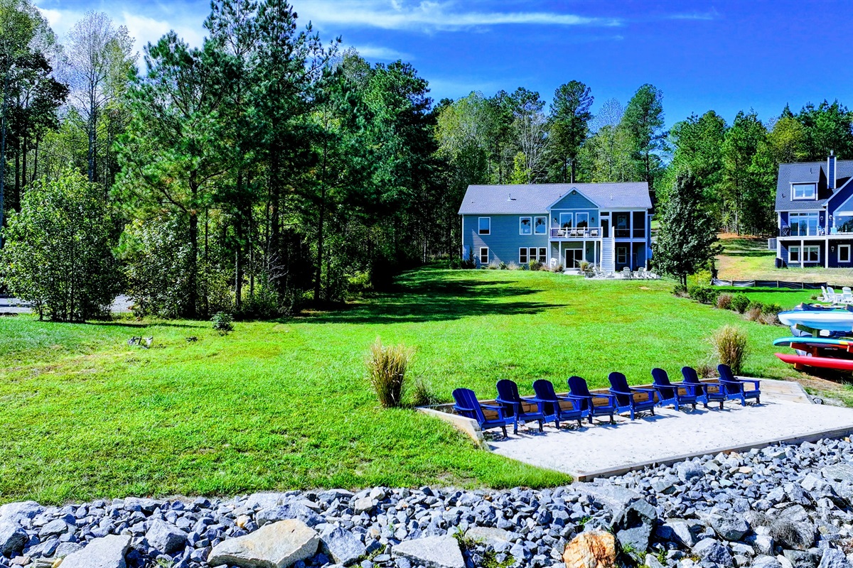 Relax by the water in Adirondack chairs and take in the stunning lake views. Cast a line for a peaceful fishing experience off the shore, enjoy morning coffee, or unwind with sunset cocktails.