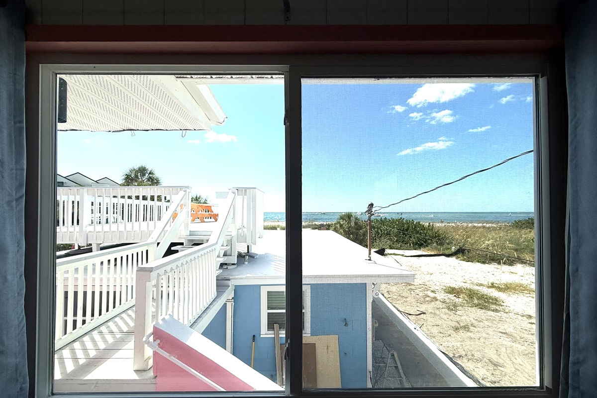 Beach View from Living Room Window & Your Private Rooftop Deck to the Left