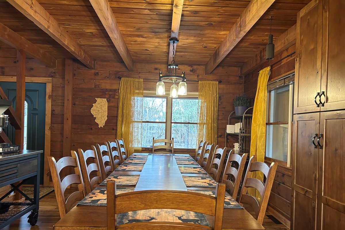 Socialize together around the dining room table. It's a great place for meals and playing games.