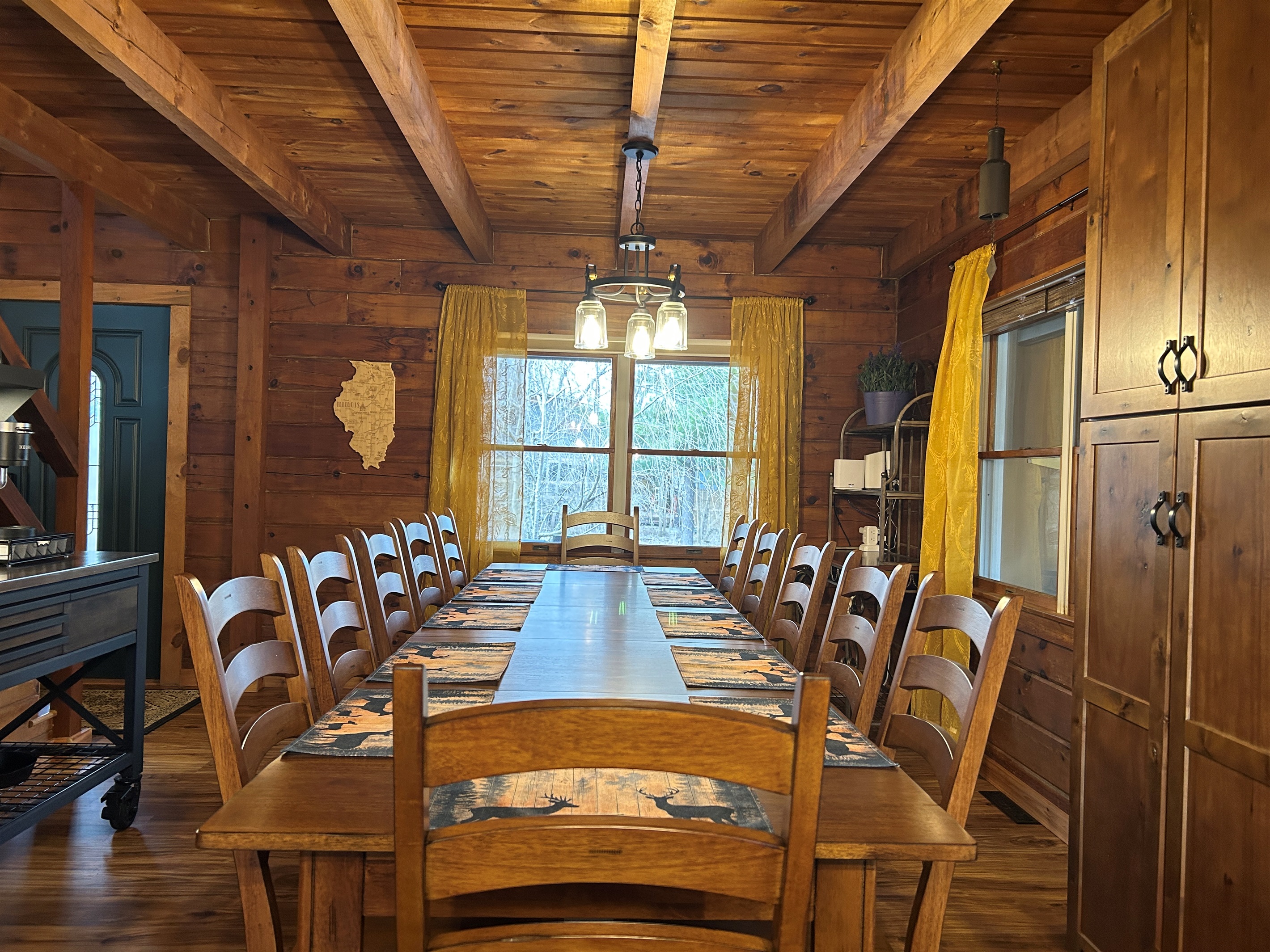 Socialize together around the dining room table. It's a great place for meals and playing games.