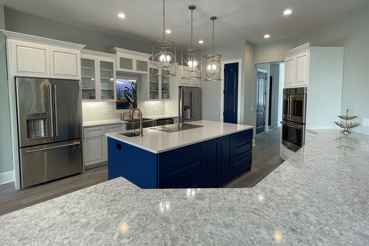 New kitchen, center island, breakfast bar island w/bar stool seating. 2 fridges