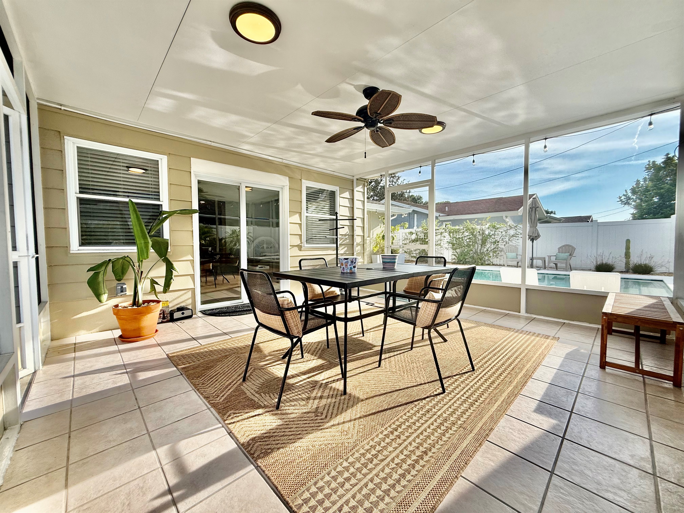 Step into paradise in your fully screened lanai and poolside retreat—perfect for morning coffee or sunset cocktails.