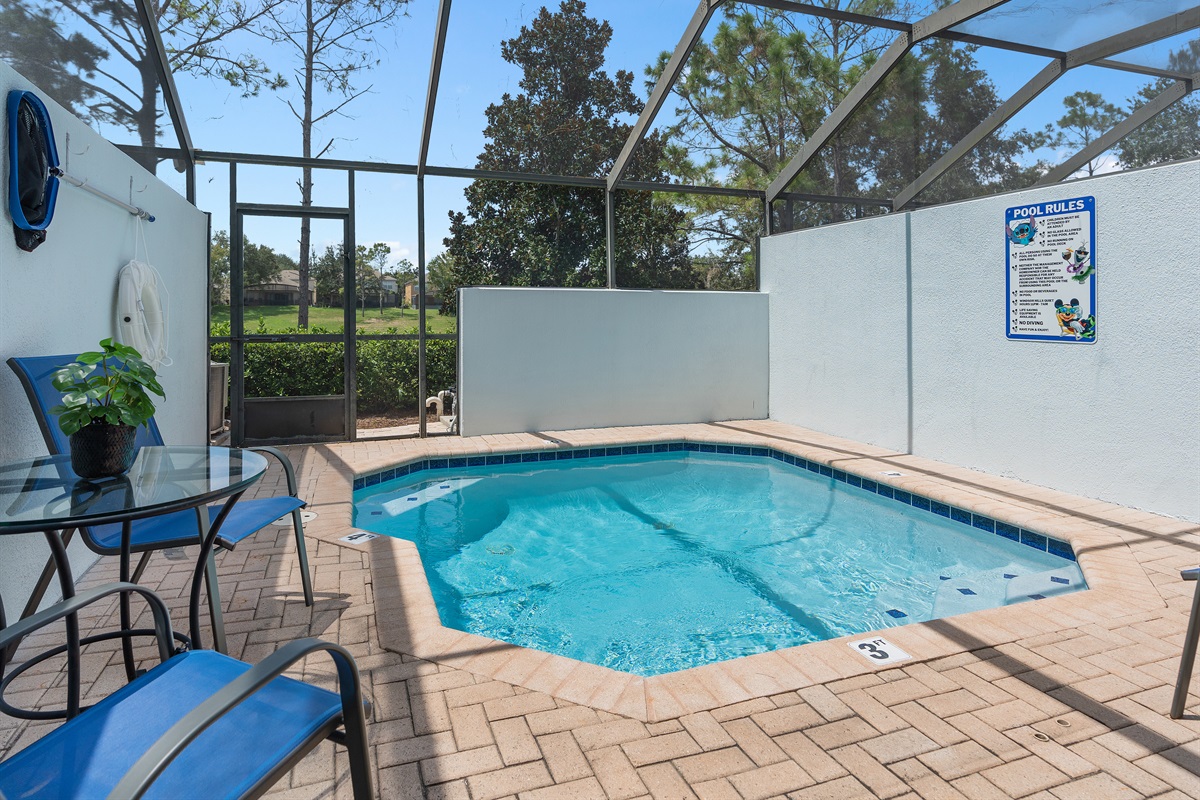 Family-friendly Belle’s Villa pool with safety fence and full privacy