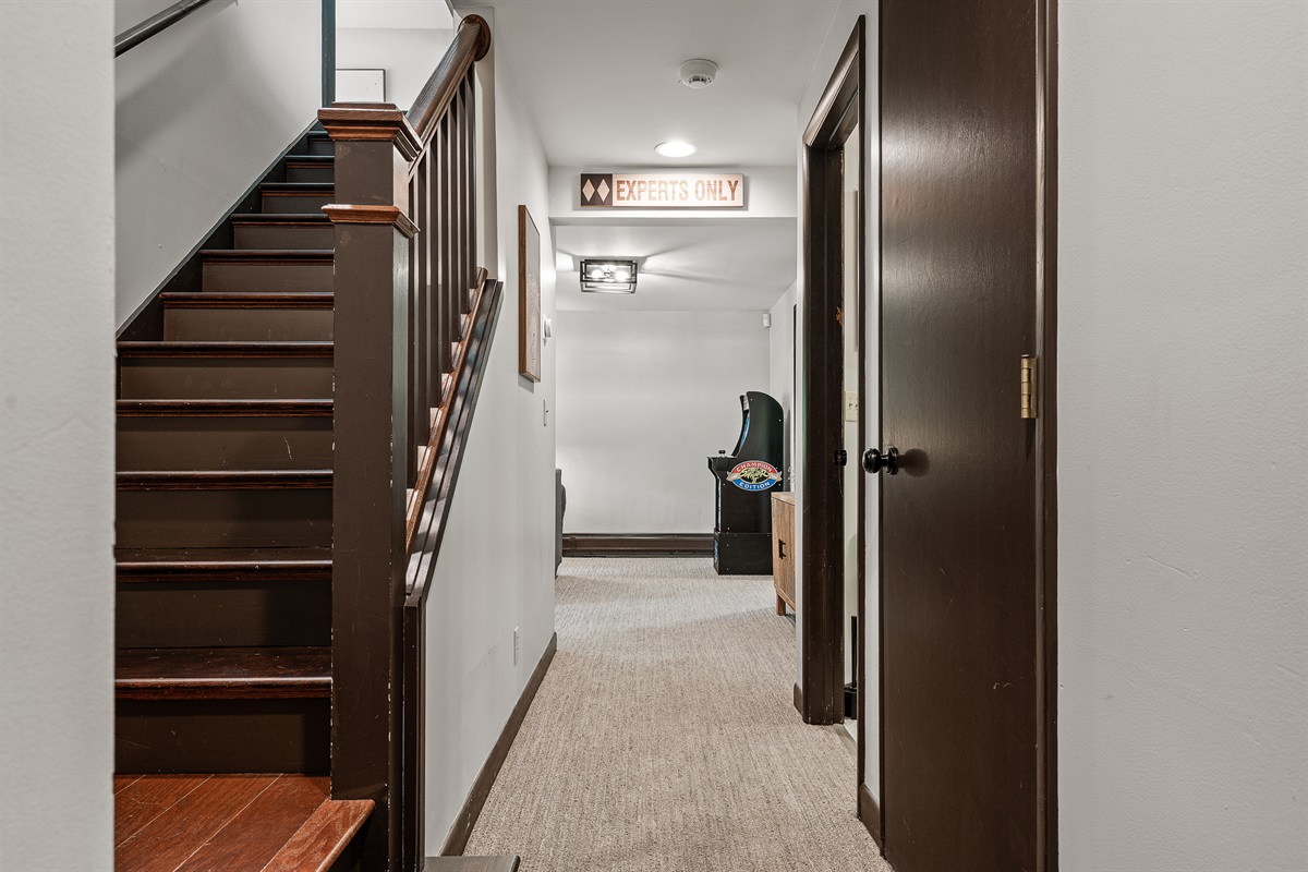 Lower level hallway leading to the living area.