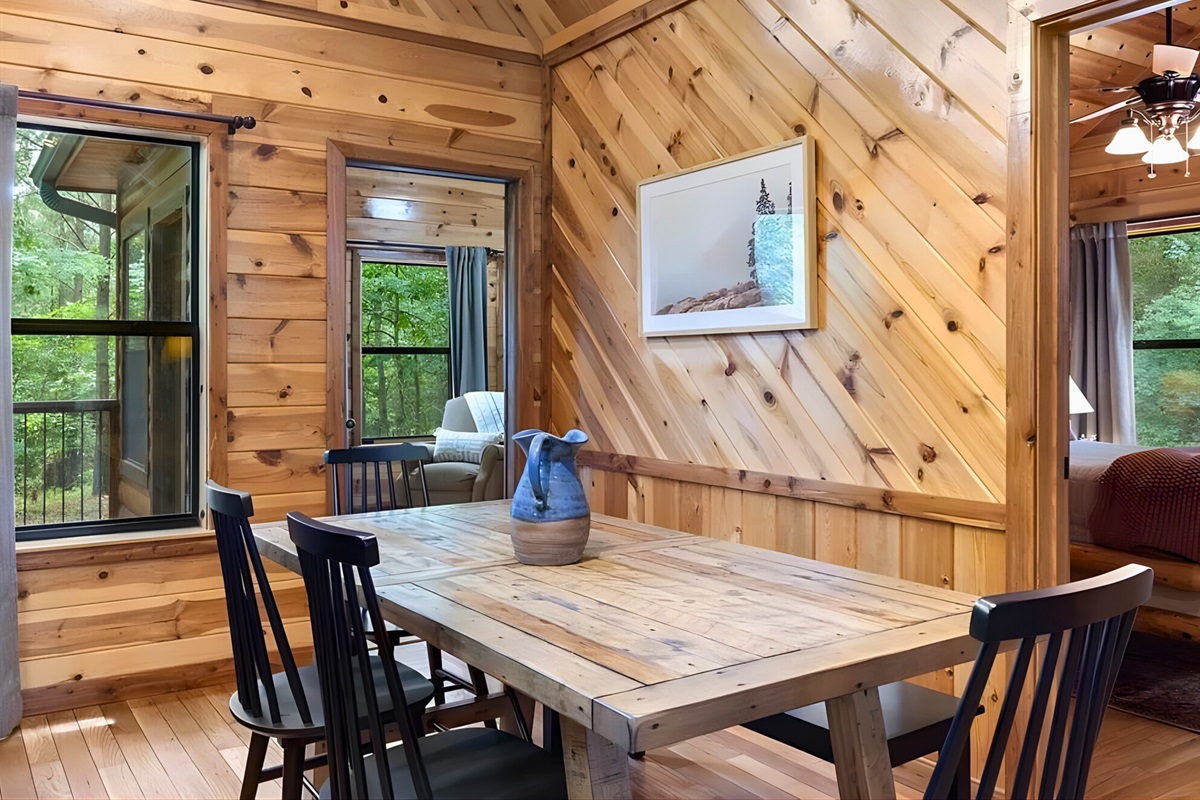 Morning coffee feels extra peaceful at this window-side breakfast table.