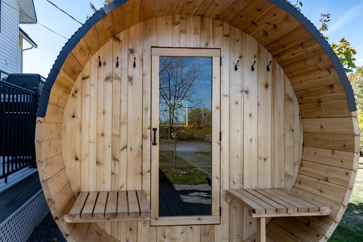 Step into your private cedar barrel sauna — where rustic charm meets pure relaxation